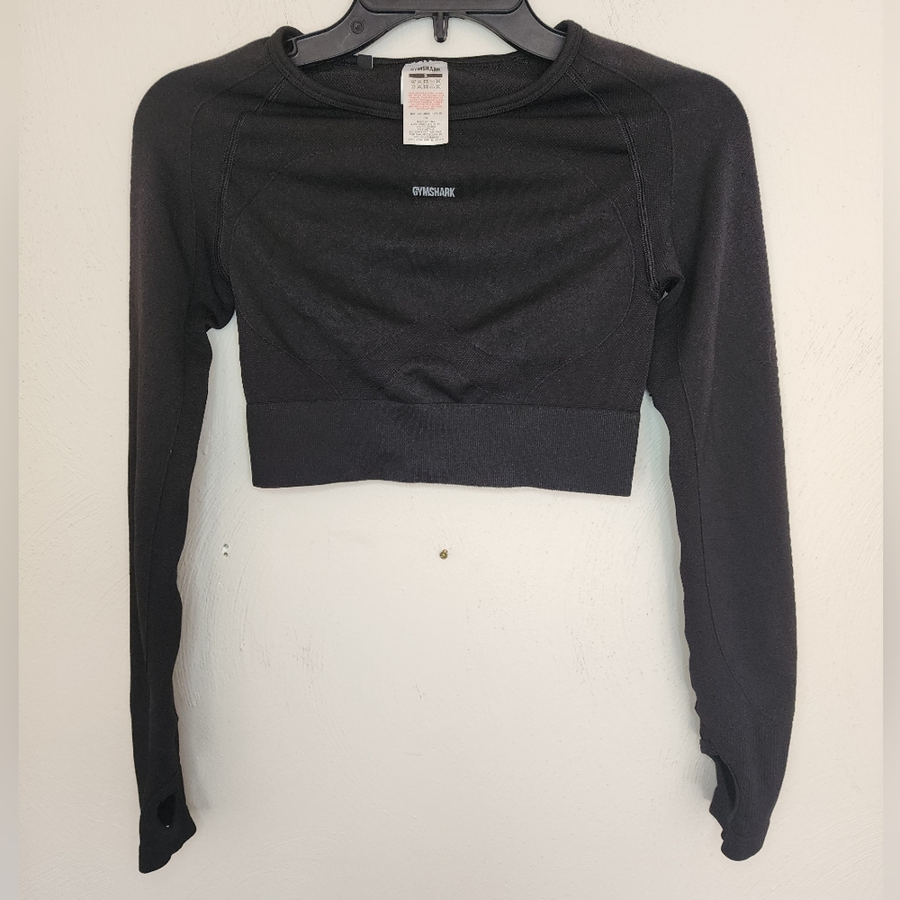 Gymshark Women's Flex Sports Black Long Sleeve Crop Top Size S